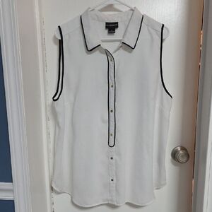 Liz Claiborne Career White Button Down Shirt with Black Accents